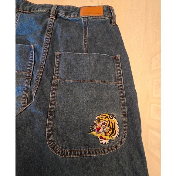 Austin Landing "JNCO Style" Wide Leg Baggy Denim Jeans SZ 3 Tiger Patch - Picture 4 of 10